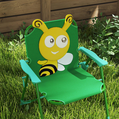 Rootz Children's Garden Furniture Set - Kids Chairs - Table Set - Portable & Foldable - 49.5cm Ø Table, 36.5cm x 38.5cm Chair - Bee Design