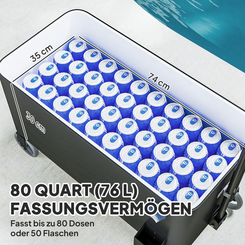 Rootz 76L Refrigerated Car - Mobile Cool Box - Outdoor Cooler - Keeps Drinks Cold - 87x46x120cm