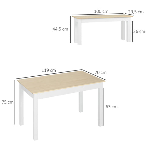Rootz 3-Piece Dining Room Table Set - Adjustable Benches - Chipboard Dining Set - Space-Saving - 119cm x 70cm x 75cm