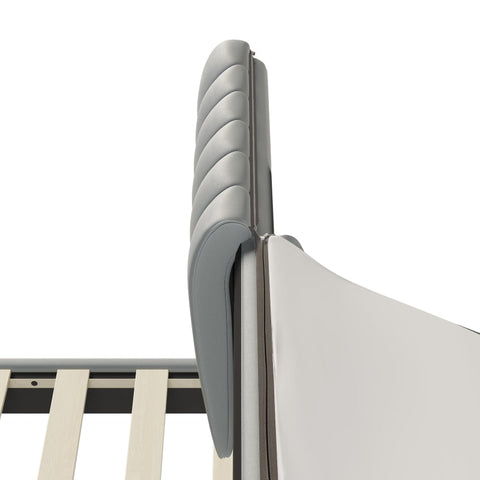 Rootz Gray Upholstered Bed - Modern Bed Frame - Easy-Care Bed - Removable Backrest - PU Material - 203cm x 148cm x 107.5cm