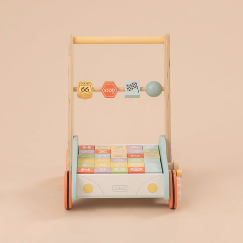 Rootz Houten Loopstoeltjes Duwspeelgoed - Leermiddel voor peuters - Mini-winkelwagentje - Verbetert cognitieve vaardigheden - Verstelbare hoogte en snelheid - Premium massief hout en MDF - 43 cm tot 45,5 cm