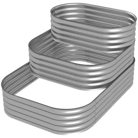 Rootz Raised Bed - Outdoor Flower Stairs - Planter Box - 3 Steps - Garden Bed - Galvanized Metal - Silver - 158cm x 109cm x 82cm