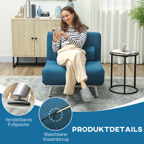 Rootz Folding Armchair Bed - Relax Chair - Convertible Sofa - Sleep Function - Adjustable Backrest - 75 x 70 x 75 cm - Blue