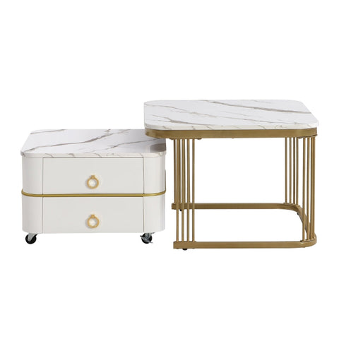 Rootz 2 Piece Coffee Table Set - Nesting Table - Side Tables - Luxurious Design - 60x60x45cm & 50x50x34cm