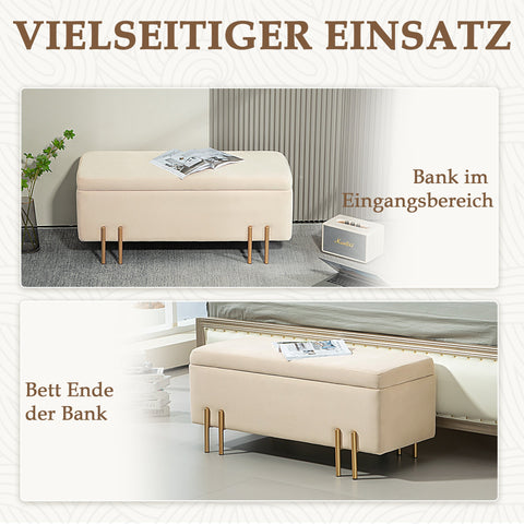 Rootz Upholstered Storage Bench - Chest Bench - Footrest - Hidden Storage - 100 x 40 x 42 cm - High Quality Wood & Metal Base - Brown