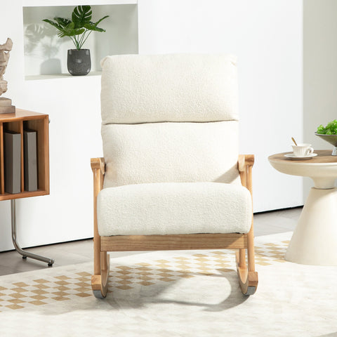 Rootz Rocking Chair - Velvet Chair - Ergonomic Chair - Max Comfort - 65W x 90D x 98H cm - White-Brown
