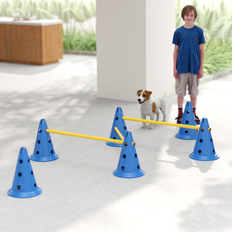 Rootz Dog Agility Set - Training Hurdle Set - Canine Fitness Kit - Boosts Coordination - Blue/Yellow - 80x22.5x30cm Adjustable