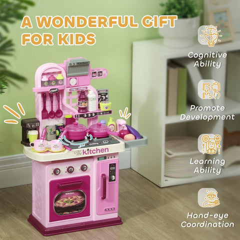Rootz 33-Piece Kids Kitchen Set - Children's Cooking Playset - Light and Sound Effects - Realistic Faucet - Safe Plastic - Pink - 53cm x 22cm x 69cm