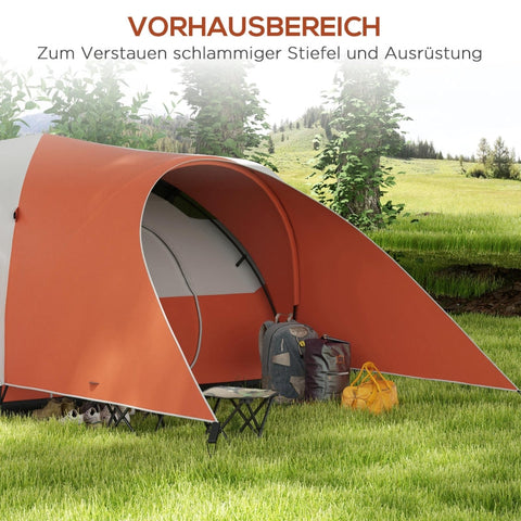 Rootz 5-6 Person Camping Tent - Family Tent - Waterproof Tent - Spacious Design - Enhanced Ventilation - 550L x 300W x 198H cm - Orange