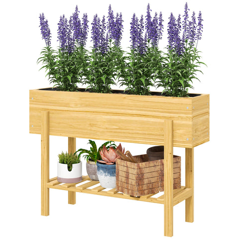 Rootz Wooden Flower Box - Raised Planter - Garden Bed - Fleece Lining - Healthy Soil - 100 x 30 x 70.5 cm