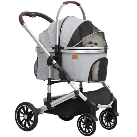 Rootz 3 in 1 Dog Buggy - Pet Stroller - Foldable Cat Carrier - Padded Cabin - 83cm x 61cm x 103cm - Up to 10kg - Grey, Black