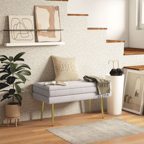 Rootz Bank Chest - Velvet Seat Bench - Storage Ottoman - Steel Legs - 79.5l x 37.5b x 43h cm - Elegant Storage Solution