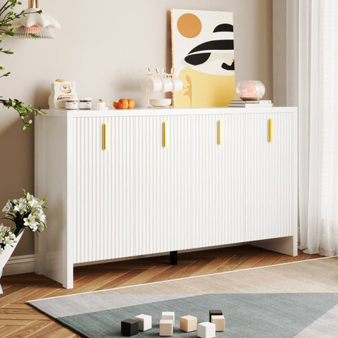 Rootz Minimalist Sideboard - Modern Storage Unit - Elegant Cabinet - Adjustable Dividers - White & Gold - 140L x 38W x 80H cm