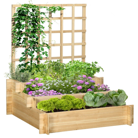 Rootz verhoogd bed met traliewerk - verhoogde tuinplanter - verticale tuin - natuurlijk houten frame - bevordert een gezonde wortelontwikkeling - 95 cm x 95 cm x 110 cm