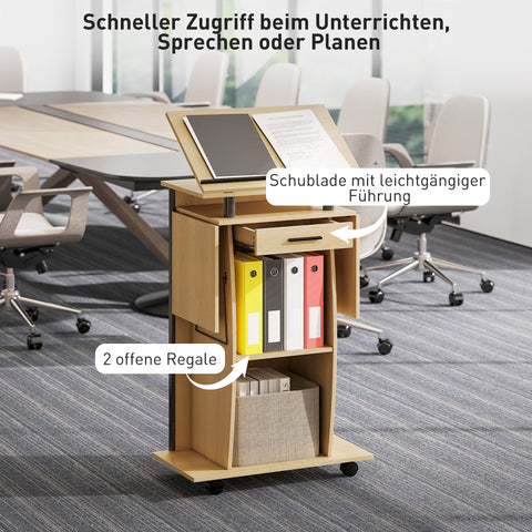 Rootz Rollable Panel Stand - Laptop Table - Standing Desk with Adjustable Wings - Brown Look - 126x37x136 cm - Enhances Workspace Efficiency
