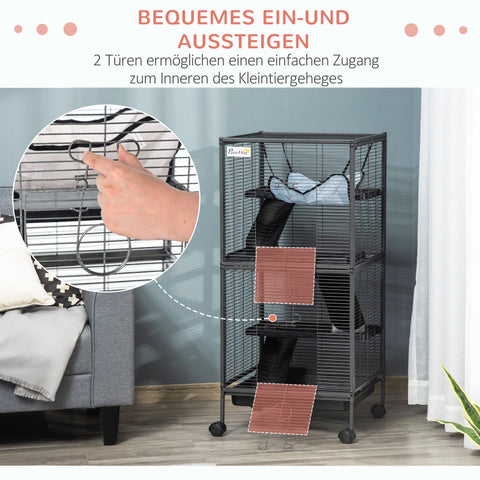 Rootz Small Animal Cage - Rollable Rodent Habitat - 3 Tier Pet Enclosure - Easy Mobility - 52cm x 52cm x 113.5cm