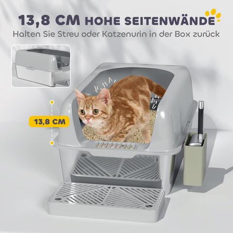 Rootz Cat Toilet Litter Box - Stainless Steel - High Walls - Easy Cleaning - 60.2cm x 40.6cm x 29cm
