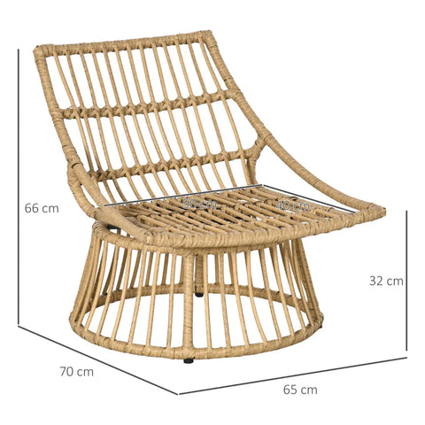 Rootz Swivel Garden Chair - Artificial Rattan Seat Basket - Aluminum Frame - Seat Cushion - Natural + Cream - 65 x 70 x 66 cm