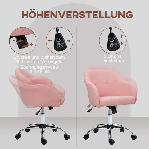 Rootz Ergonomic Home Office Chair - Desk Chair - Swivel Chair - Adjustable - 56cm x 61cm x 76-86cm - Pink Teddy-Texture