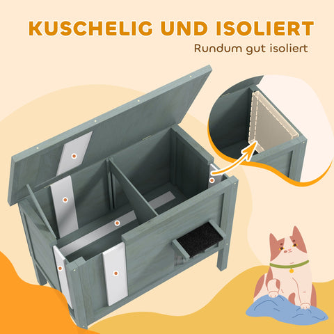 Rootz Outdoor Cat House - Katzenhaus - Weatherproof Katzenhütte - Cozy Insulation - 85cm x 50cm x 68.5cm Grey+Black