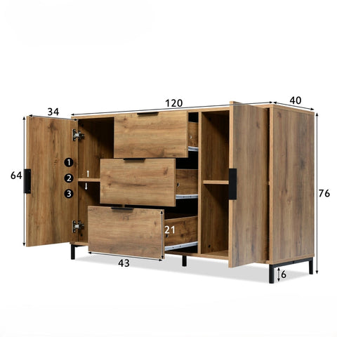 Rootz 2 Door 3 Drawer Chest - Storage Unit - Bedroom Dresser - Ample Storage - 120L x 40W x 76H cm
