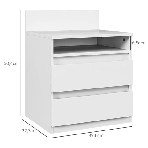 Rootz Bedside Table Set of 2 - Nightstands - Side Tables - Modern Minimalist Design - White - 39.6L x 32.3W x 50.4H cm