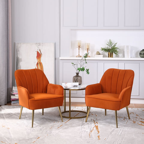 Rootz Velvet Optics Chair Set - Ergonomic Seats - Leisure Chairs - Ultimate Comfort - 64cm x 72.8cm x 77.9cm - Orange