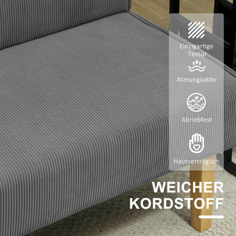 Rootz Two Seater Corduroy Sofa - Loveseat - Couch - Comfortable Padding - 110cm x 62cm x 85cm