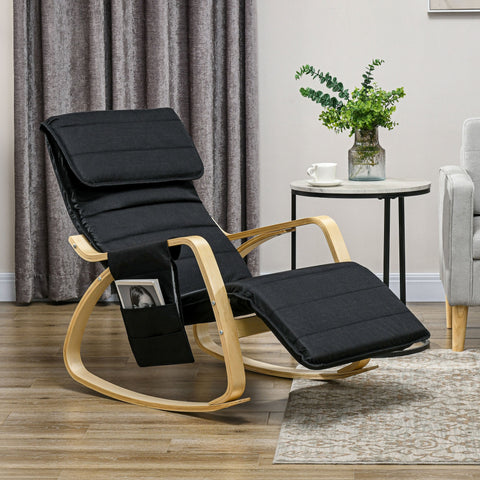Rootz Rocking Chair - Relaxing Armchair - Adjustable Foot Stools - Comfort & Storage - 67cm x 110cm x 91cm Black