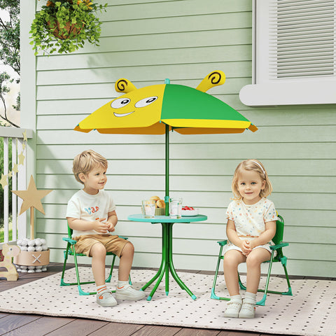 Rootz Children's Garden Furniture Set - Kids Chairs - Table Set - Portable & Foldable - 49.5cm Ø Table, 36.5cm x 38.5cm Chair - Bee Design