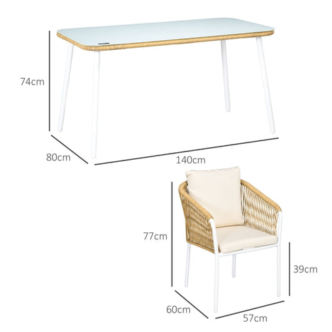 Rootz 5-Piece Garden Set - Outdoor Furniture - Patio Seating - Space-Saving Design - Durable & Weather-Resistant - Luxurious Comfort - Table: 140L x 80W x 74H cm, Chairs: 57W x 60D x 77H cm