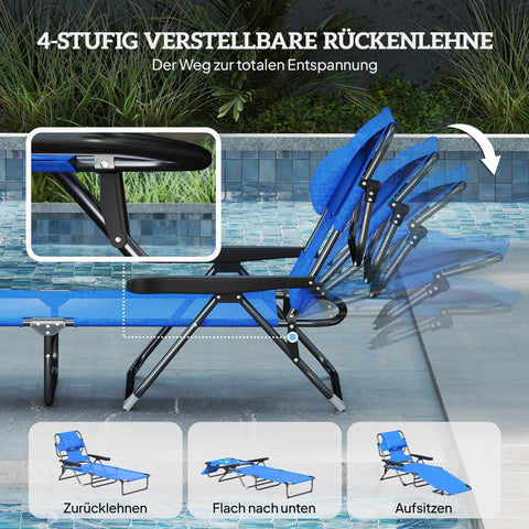 Rootz Sun Lounger - Garden Loungers - Relax Lounger - Weather-Resistant and Foldable - 194cm x 72cm x 31cm - Black + Dark Blue