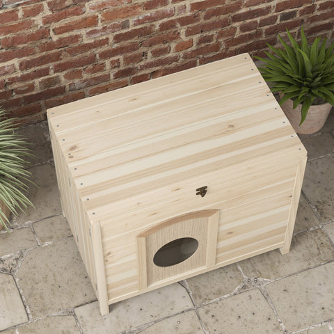 Rootz Small Pet House - Cat Shelter - Dwarf Rabbit Abode - Foldable Wood - 78cm x 51cm x 62cm