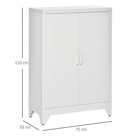 Rootz Filing Cabinet - Metal Storage Cabinet - Multi-Purpose Organizer - Durable & Ventilated - White - 75 x 33 x 110 cm