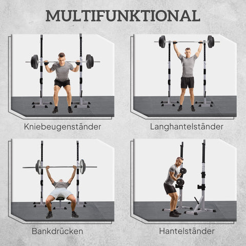 Rootz 2 Piece Set Dumbbell Stand - Barbell Rack - Weight Holder - Adjustable Height - Steel - 75.5cm x 136-176cm (Silver + Black)