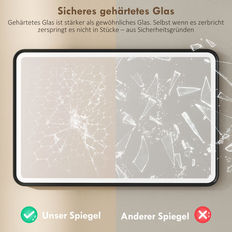 Rootz LED Bathroom Mirror 90x60cm - Vanity Wall Mirror - Dimmable Lighted Mirror - Anti-Fog, Memory Touch, IP44 Splashproof, Black, 90 x 60 x 4 cm