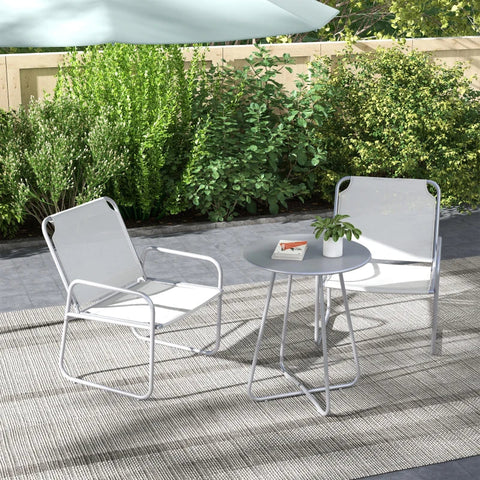 Rootz Garden Furniture Set - 3-piece - 2 Chairs - Breathable Fabric Cover - 1 Round Table Ø60 Cm - Steel - Plastic - Light Gray - 52w X 47.5d Cm