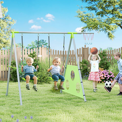 Rootz Children's Swing Set - Rock Seats - Playground Equipment - Weatherproof - 238cm x 180cm x 182cm