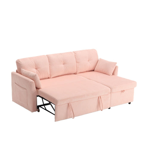 Rootz Pink Velvet Sofa Bed - Multifunctional Couch - Convertible Sleeper - Hidden Storage - 206cm x 108cm x 88cm