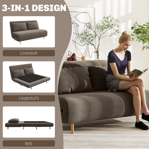 Rootz Sofa Bed Brown - Guest Bed - Convertible Couch - 3-Way Adjustable Backrest - Maximum Comfort - 141 x 90 x 81 cm