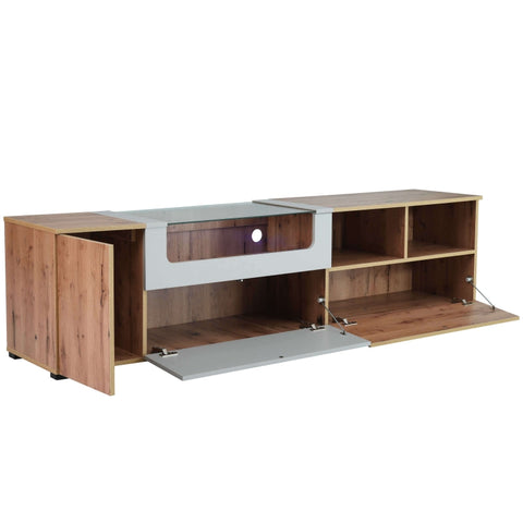 Rootz TV Cabinet - Entertainment Center - Media Stand - Ample Storage - 190cm x 40cm x 48cm - LED Lights - Glass Top - Rustic Modern Design