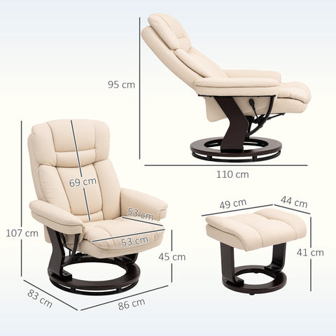 Rootz Relaxation Armchair with Foot Stool - Adjustable Armchair - Recliner Chair - 360° Rotary Freedom - Brown - 83cm x 83cm x 107cm