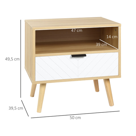 Rootz Bedside Table with Drawer - Night Stand - Scandinavia Style - Extra Storage - 50 x 39.5 x 49.5 cm Chevron Pattern