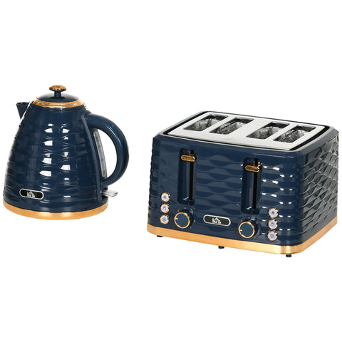 Rootz 2-in-1 Toaster and Kettle Set - Breakfast Combo - Blue Kitchen Appliances - 7 Browning Levels - 24.1cm x 19.5cm x 23.2cm