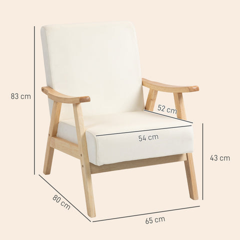 Rootz Upholstery Chair - Lounge Chair - Armchair - Luxurious Comfort with Foam Padding - White - 65cm x 80cm x 83cm