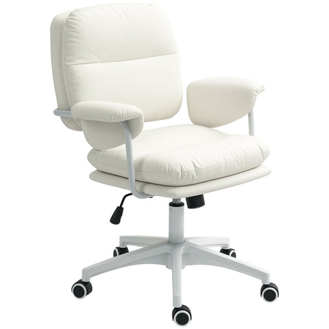Rootz Height-Adjustable Desk Chair - Swivel Chair - Office Chair - Ergonomic Comfort - 65cm x 64cm x 88-98cm, White, Faux Leather
