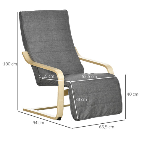 Rootz Accent Chair - Relaxation Chair - Recliner - Adjustable Footrest - Birch Wood - 66.5 x 94 x 100 cm