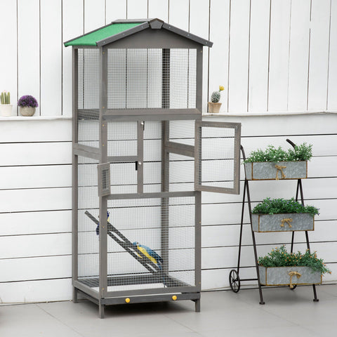 Rootz Bird Cage Solid Wood - Aviary - Outdoor Cage - Spacious Interior - 68cm x 63cm x 165cm