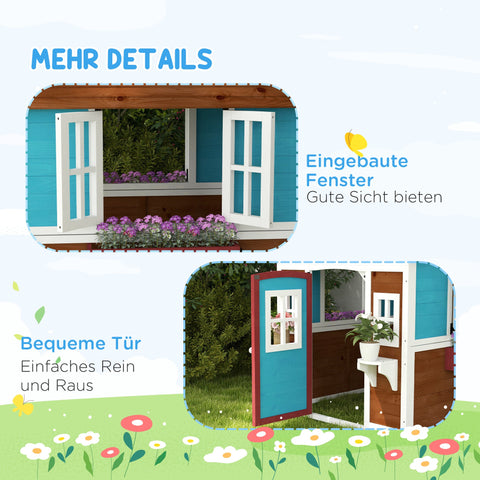 Rootz Children's Wooden Playhouse - Outdoor Garden Play House - Kids Play Hut - Safe & Weatherproof - 114cm x 126.4cm x 135cm