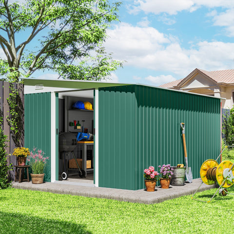 Rootz Metal Device Shed - Garden Storage - Equipment Shed - Lockable & Weatherproof - 280 x 345 x 201cm - Green